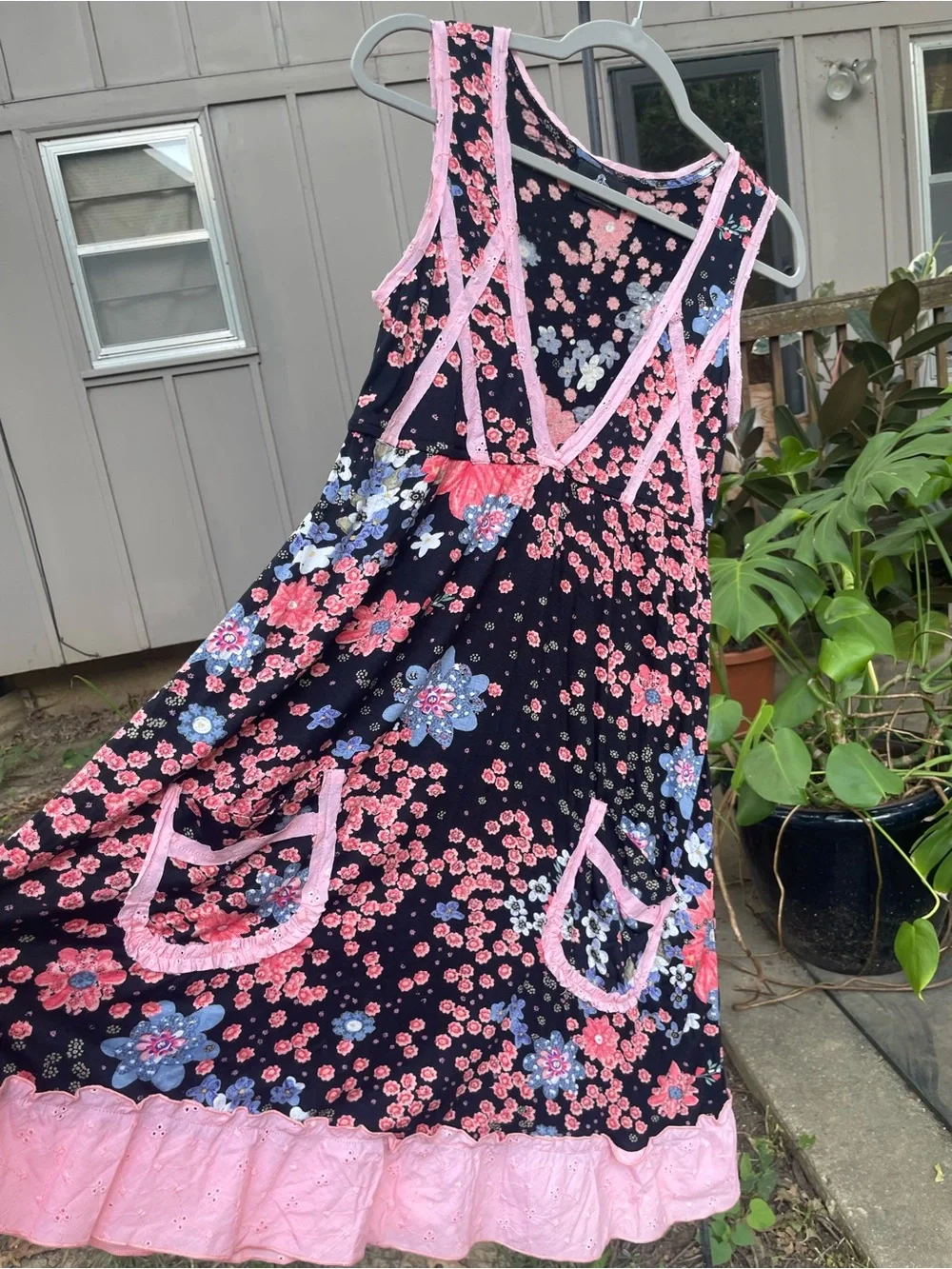 Angie Black Floral Dress with Pink and Blue Blossoms - Picture 2 of 8